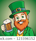 Design for St. Patrick's Day. Leprechaun with a mug of beer. The main character of the holiday 123396152