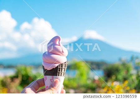 Oishi Park soft serve ice cream and Mt. Fuji Oishi Park soft serve ice cream and Mt. Fuji 123396559