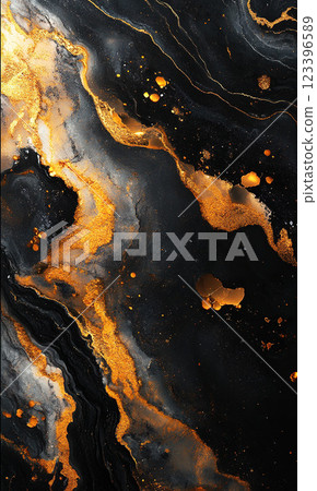 Abstract Black, Deep blue and Gold Marble Texture with Shimmering Glitter and Elegant Swirls 123396589