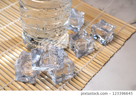 Image of ice and a plastic bottle filled with cold water to prevent heatstroke 123396645