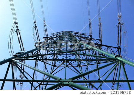 Looking up at the big tower from below 123396738