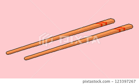 Pixel art chopsticks. Japanese sushi stick, Chinese, Asian food. Traditional asian bamboo utensils. Retro style video game 8-bit vector illustration. Pixel art chopsticks. Japanese sushi stick, Chinese, Asian food. Traditional asian bamboo utensils. Retro style video game 8-bit vector illustration. 123397267
