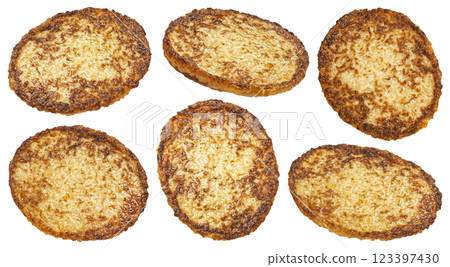 Potato pancakes isolated on white background with clipping path 123397430