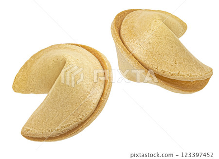 Fortune cookies isolated on white background with clipping path, assortment, full depth of field 123397452