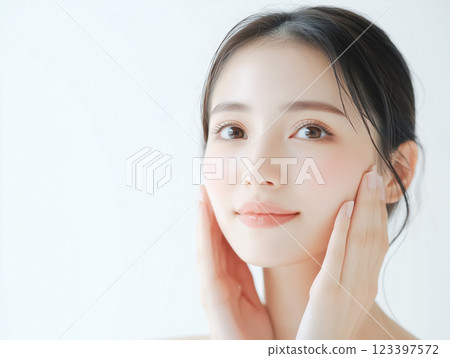 一位皮膚美麗的日本年輕女性。適合美容、健康和化妝品廣告設計的完美角色素材 一位皮膚美麗的日本年輕女性。適合美容、健康和化妝品廣告設計的完美角色素材 123397572