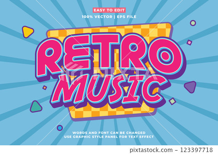 Editable retro music text effect 3d cartoon style. Editable text effect vintage music template vector style 123397718