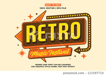 Editable retro music text effect 3d cartoon style. Editable text effect vintage music template vector style 123397719
