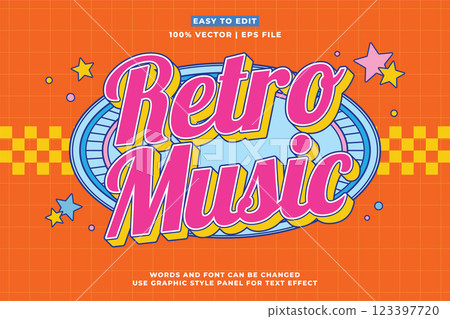 Editable retro music text effect 3d cartoon style. Editable text effect vintage music template vector style Editable retro music text effect 3d cartoon style. Editable text effect vintage music template vector style 123397720