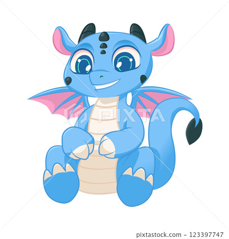 Cute Blue Little Dragon, Lovely Mythological Animal Character Vector Illustration Cute Blue Little Dragon, Lovely Mythological Animal Character Vector Illustration 123397747