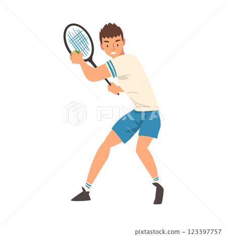 Tennis Player, Athlete Character in Uniform with Racket Taking Part in Competition Vector Illustration Tennis Player, Athlete Character in Uniform with Racket Taking Part in Competition Vector Illustration 123397757