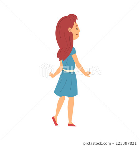 Cute Girl Student, View from Behind Cartoon Vector Illustration Cute Girl Student, View from Behind Cartoon Vector Illustration 123397821
