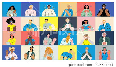 Creative Workspace: Video Conference, modern flat vector concept illustration of person engaging in virtual business meeting Connectivity, collaboration, digital interaction, remote work, productivity 123397851