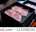 Premium Wagyu Beef Slices with Perfect Marbling 123398192