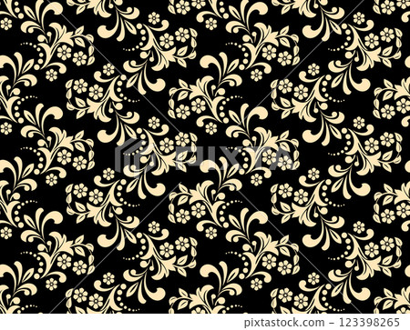 Flower pattern. Seamless golden and black ornament. Graphic vector background 123398265