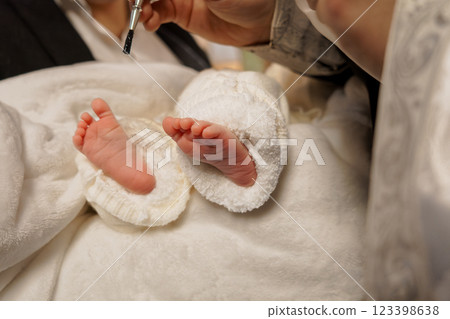 Newborn's Tiny Feet Wrapped in Soft White Blanket During Photo Shoot Newborn's Tiny Feet Wrapped in Soft White Blanket During Photo Shoot 123398638
