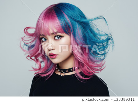 Portrait of a young woman with unique two-tone hair (AI-generated image) Portrait of a young woman with unique two-tone hair (AI-generated image) 123399311