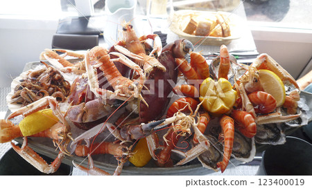 Seafood (shellfish) platter close up 123400019