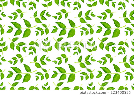 Seamless green leaf pattern illustration suitable for backgrounds and textile designs featuring a variety of leaf shapes and sizes Seamless green leaf pattern illustration suitable for backgrounds and textile designs featuring a variety of leaf shapes and sizes 123400535