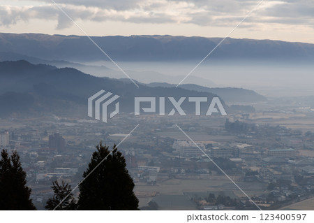 Morning view from Tagoyama Observatory (Sorafune Pier, Aso City) 123400597