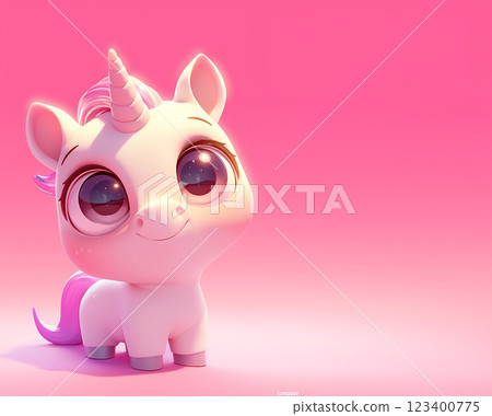 A cute white unicorn with a pink horn and pink ears is smiling. The image has a playful and whimsical mood, as the unicorn is posed in a way that makes it appear as if it is happy and content A cute white unicorn with a pink horn and pink ears is smiling. The image has a playful and whimsical mood, as the unicorn is posed in a way that makes it appear as if it is happy and content 123400775