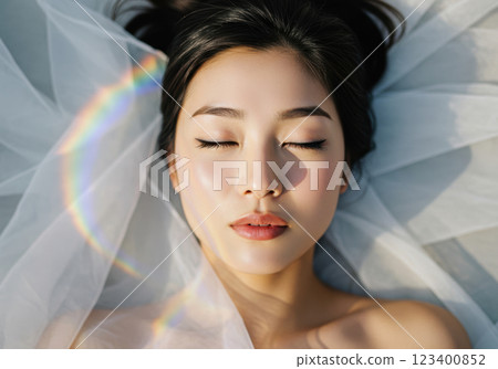 身著雪紡面紗的奇幻日本女性（AI 生成的圖像） 123400852