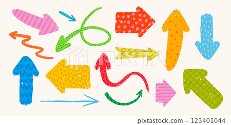 Hand drawn vector arrows with various patterns in rough rustic style. Hand drawn vector arrows with various patterns in rough rustic style. 123401044