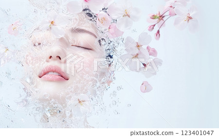 Visuals of beautiful, moisturizing, and clear skin care for spring 123401047