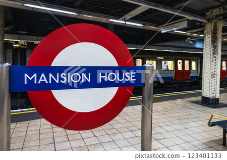 Mansion House Underground Station Sign. Iconic London Red Tube Sign Mansion House Underground Station Sign. Iconic London Red Tube Sign 123401133