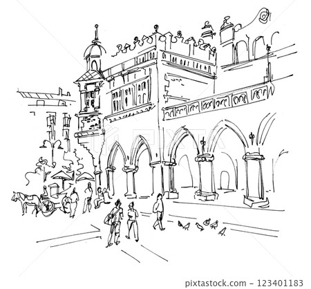 Krakow, Poland. Freehand drawing sketch 123401183