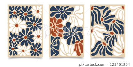 Set of abstract cards with floral motifs. Contemporary tapestries with bohemian flowers and plants. Set of wall posters. Set of abstract cards with floral motifs. Contemporary tapestries with bohemian flowers and plants. Set of wall posters. 123401294