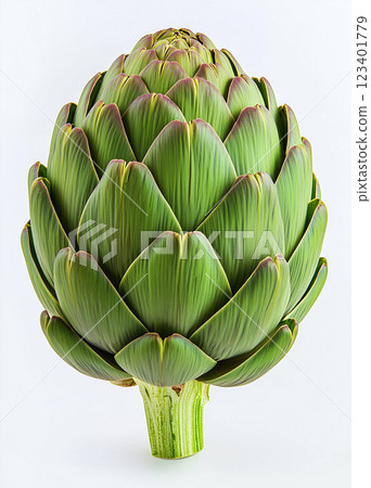 Single artichoke flower head isolated on white background. Package design element 123401779