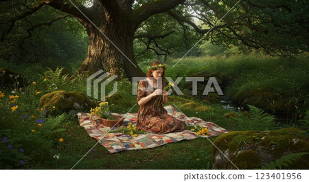 young woman sitting on a tree 123401956
