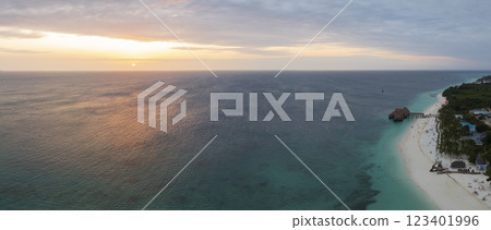 Drone view of Kendwa coastline at sunset Drone view of Kendwa coastline at sunset 123401996