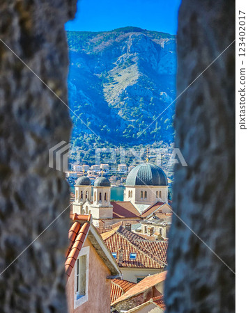 aerial view of the old town of Kotor, Montenegro. aerial view of the old town of Kotor, Montenegro. 123402017