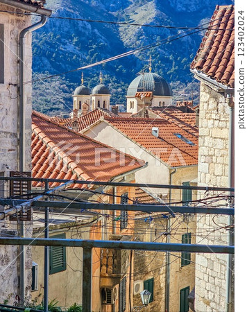 aerial view of the old town of Kotor, Montenegro. 123402024