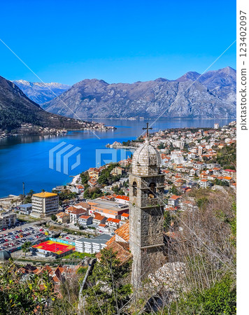 aerial view of the old town of Kotor, Montenegro. 123402097
