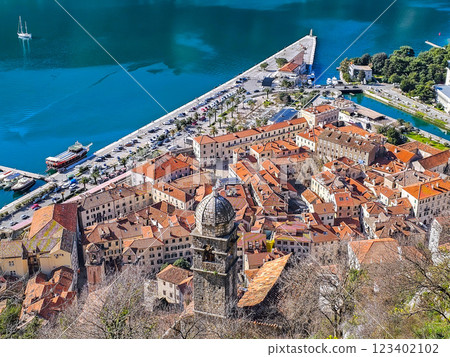 aerial view of the old town of Kotor, Montenegro. 123402102