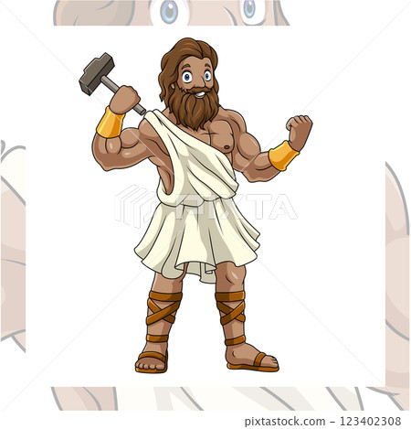 Hephaestus greek mythology cartoon mascot character design 123402308