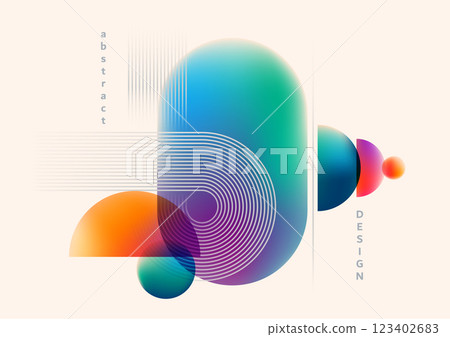 Abstract background vector illustration. Pattern design with graphic shapes, line elements, bright gradient color. Modern banner template in retro bauhaus flat style. Minimal business wallpaper Abstract background vector illustration. Pattern design with graphic shapes, line elements, bright gradient color. Modern banner template in retro bauhaus flat style. Minimal business wallpaper 123402683