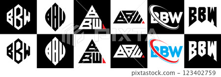 BBW letter logo design in six style. BBW polygon, circle, triangle, hexagon, flat and simple style with black and white color variation letter logo set in one artboard. BBW minimalist and classic logo BBW letter logo design in six style. BBW polygon, circle, triangle, hexagon, flat and simple style with black and white color variation letter logo set in one artboard. BBW minimalist and classic logo 123402759