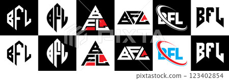 BFL letter logo design in six style. BFL polygon, circle, triangle, hexagon, flat and simple style with black and white color variation letter logo set in one artboard. BFL minimalist and classic logo BFL letter logo design in six style. BFL polygon, circle, triangle, hexagon, flat and simple style with black and white color variation letter logo set in one artboard. BFL minimalist and classic logo 123402854