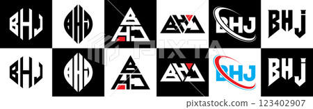 BHJ letter logo design in six style. BHJ polygon, circle, triangle, hexagon, flat and simple style with black and white color variation letter logo set in one artboard. BHJ minimalist and classic logo BHJ letter logo design in six style. BHJ polygon, circle, triangle, hexagon, flat and simple style with black and white color variation letter logo set in one artboard. BHJ minimalist and classic logo 123402907