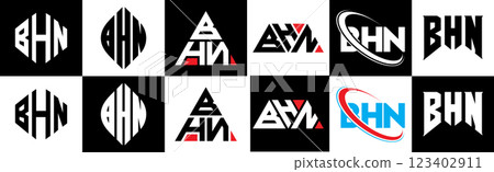 BHN letter logo design in six style. BHN polygon, circle, triangle, hexagon, flat and simple style with black and white color variation letter logo set in one artboard. BHN minimalist and classic logo BHN letter logo design in six style. BHN polygon, circle, triangle, hexagon, flat and simple style with black and white color variation letter logo set in one artboard. BHN minimalist and classic logo 123402911