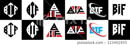 BIF letter logo design in six style. BIF polygon, circle, triangle, hexagon, flat and simple style with black and white color variation letter logo set in one artboard. BIF minimalist and classic logo BIF letter logo design in six style. BIF polygon, circle, triangle, hexagon, flat and simple style with black and white color variation letter logo set in one artboard. BIF minimalist and classic logo 123402935