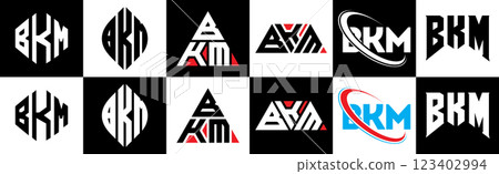 BKM letter logo design in six style. BKM polygon, circle, triangle, hexagon, flat and simple style with black and white color variation letter logo set in one artboard. BKM minimalist and classic logo BKM letter logo design in six style. BKM polygon, circle, triangle, hexagon, flat and simple style with black and white color variation letter logo set in one artboard. BKM minimalist and classic logo 123402994