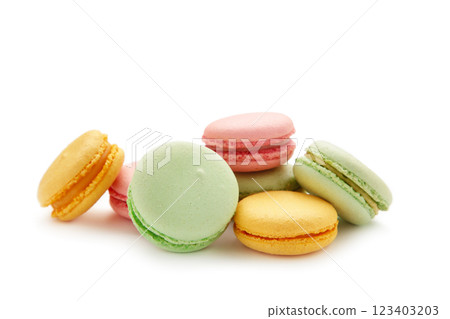 French colorful macarons isolated on background 123403203