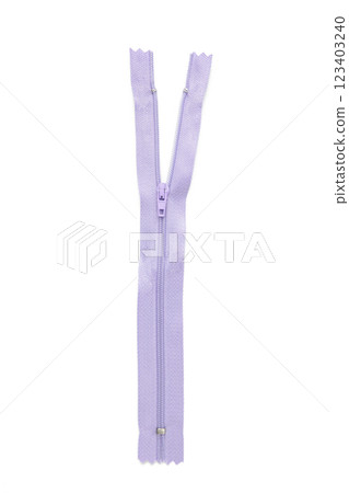 Purple zipper isolated on white background, top view Purple zipper isolated on white background, top view 123403240