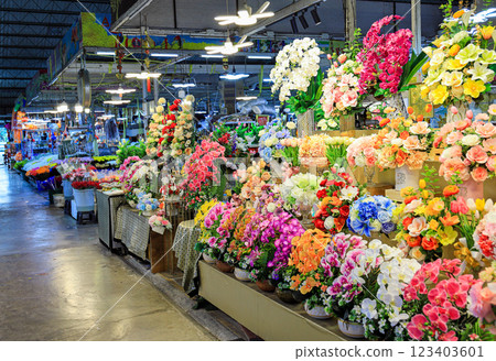 A large fresh flower wholesale and retail market in Bangkok. A large fresh flower wholesale and retail market in Bangkok. 123403601