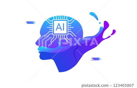 Gradient human head with liquid waves for futuristic designs. Gradient human head with liquid waves for futuristic designs. 123403807