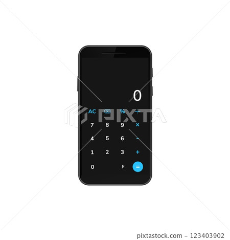 Smartphone with calculator app display featuring basic and advanced mathematical functions Smartphone with calculator app display featuring basic and advanced mathematical functions 123403902